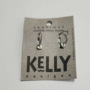 Kelly Designs Sterling Silver Hoop Earrings With Lead Free Pewter Cross Charms